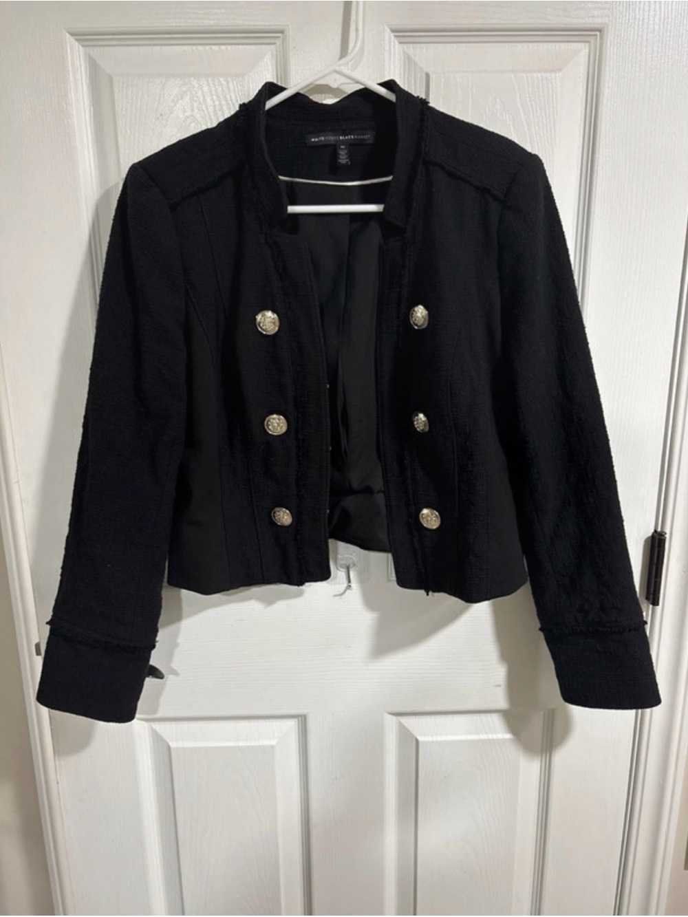 White House Black Market Black Double-Breasted Cropped Blazer